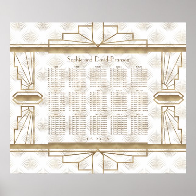 Poster Élégant Gold Great Gatsby Mariage Carte de siège (Devant)