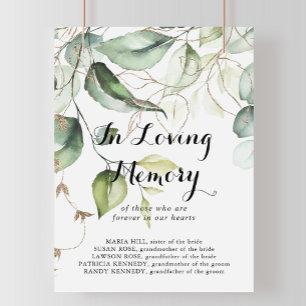 Poster Elegant Gold Greenery In Loving Memory Sign