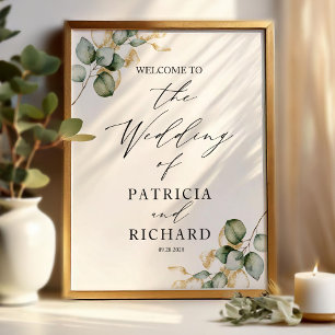 Poster Elégant Gold Greenery Mariage Accueil
