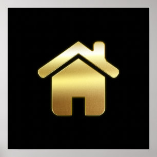 Poster Elegant Gold House Symbole Real Estate Design