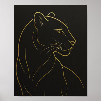 Poster Elegant Gold Line Lioness Illustration