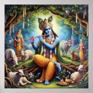 Poster Elégant Gold Lord Krishna Art