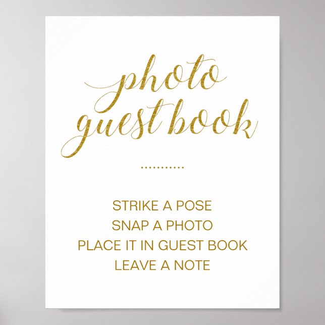 Poster Élégant Gold Photo Guest Book Mariage Sign (Devant)
