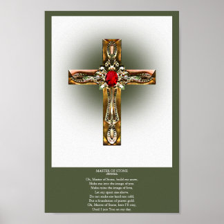 Poster Elegant Gold & Ruby Cross