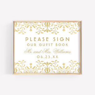 Poster Elegant Gold Vintage Glamor Mariage livre d'hôtes
