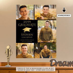 Poster Elégant Graduate Black Gold 5 Photo Collage