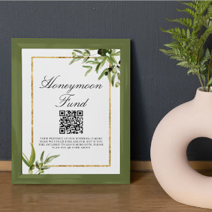 Poster Elégant Green Leaf Mariage Honeymoon Fund