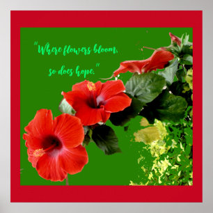 Poster Elégant Hibiscus Rouge Jardins à Devis Fleurs Pers