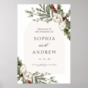 Poster Elégant hiver Floral Arch Mariage Bienvenue