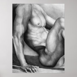 Poster Elégant homme nu main dessiné dessin de mur art