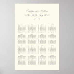 Poster Elégant ivoire Argent Flourish Mariage Siège