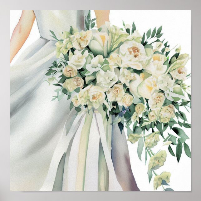 Poster Élégant ivoire, Bouquet en cascade nuptiale 2, (Devant)