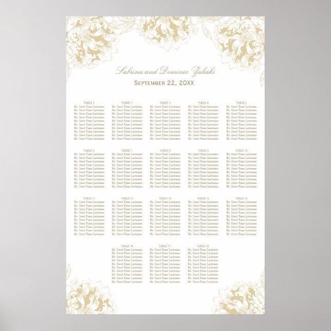 Poster Elégant ivoire or Floral Peony Mariage Siège (Devant)