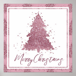 Poster Élégant Joyeux Noël Dusty Mauve Pink Tree