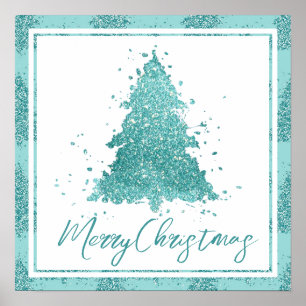 Poster Élégant Joyeux Noël   Luxe Aqua Mint Splatter