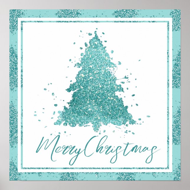Poster Élégant Joyeux Noël | Luxe Aqua Mint Splatter (Devant)