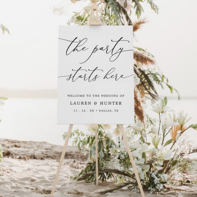 Poster Élégant La Fête Commence Ici Panneau Mariage (Créateur téléchargé)