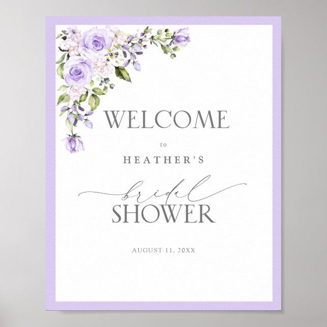 Poster Elégant Lavande Lilac Douche Florale Bienvenue (Devant)