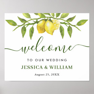 Poster Elegant Lemons Greenery WEDDING Welcome Sign
