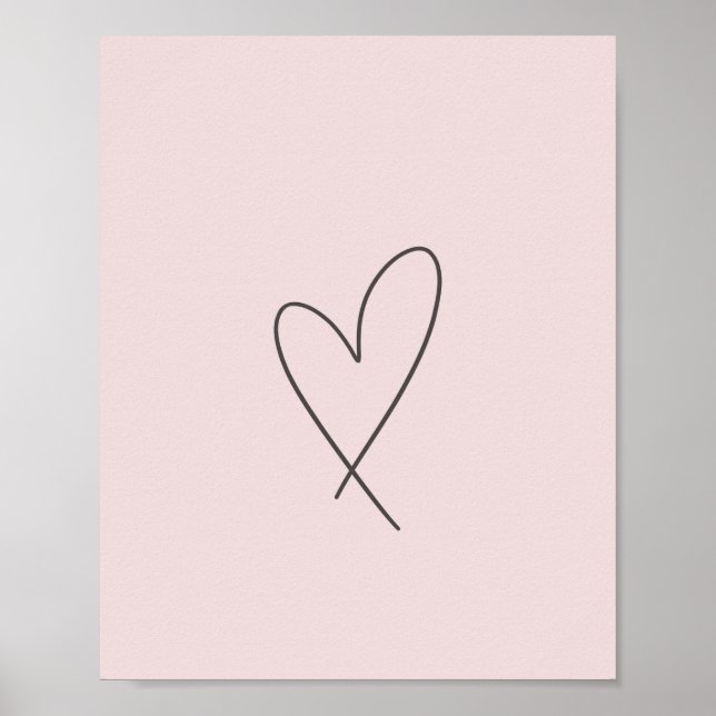 Poster Elegant Line Art Heart Wedding Blush Pink (Devant)