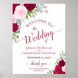 Poster Elégant Magenta & Boho rose Rose Mariage Bienvenue