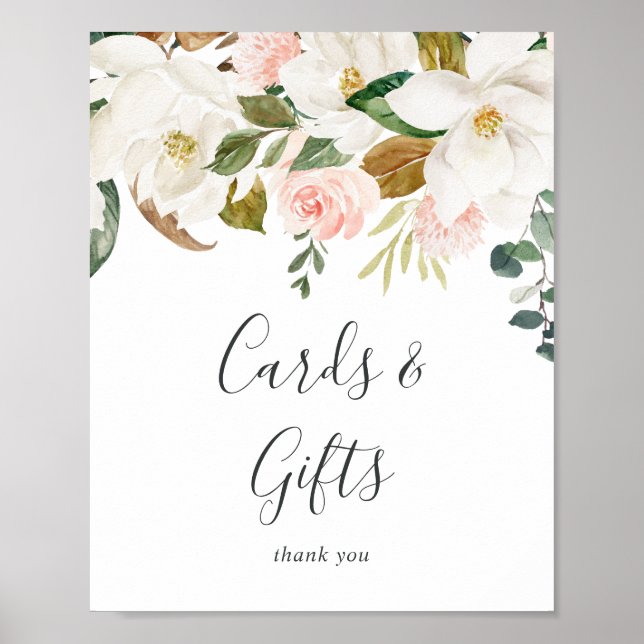 Poster Élégant Magnolia | Carte blanche et signe cadeau (Devant)