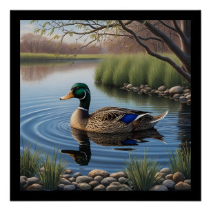 Poster Elégant Mallard Graceful Sur Paisible Country Pond