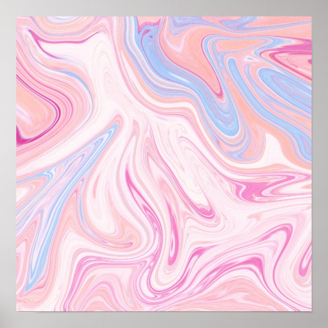 Poster Elégant marbre rose pastel bleu orange (Devant)