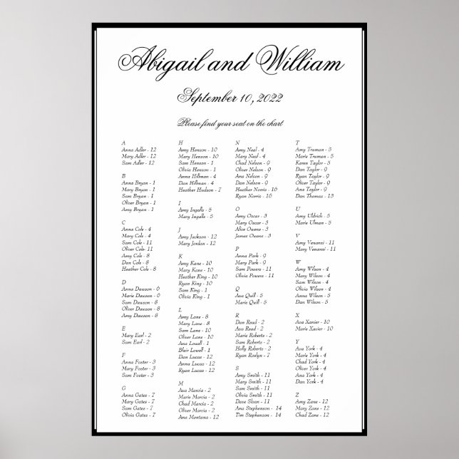 Poster Élégant Mariage alphabétique (Devant)