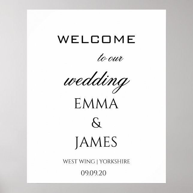 Poster Elégant Mariage blanc Accueil personnalisé (Devant)