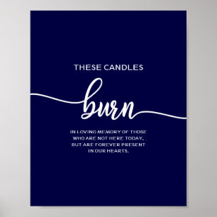 Poster Élégant Mariage bleu de la marine Ces bougies brûl