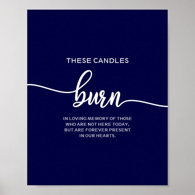 Poster Élégant Mariage bleu de la marine Ces bougies brûl (Devant)