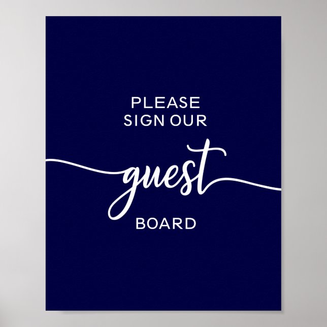 Poster Élégant Mariage bleu de la marine panneau d'invité (Devant)