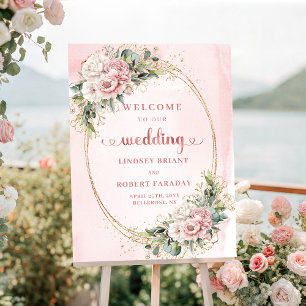 Poster Élégant Mariage Bohème Rose Gold Rose Pâle Vert