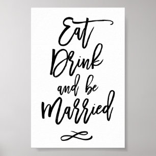 Poster Élégant Mariage Calligraphié Manger Boire Être Mar