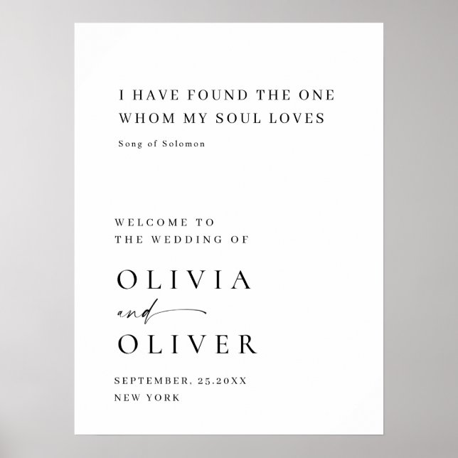 Poster Élégant Mariage d'accueil minimaliste simple (Devant)