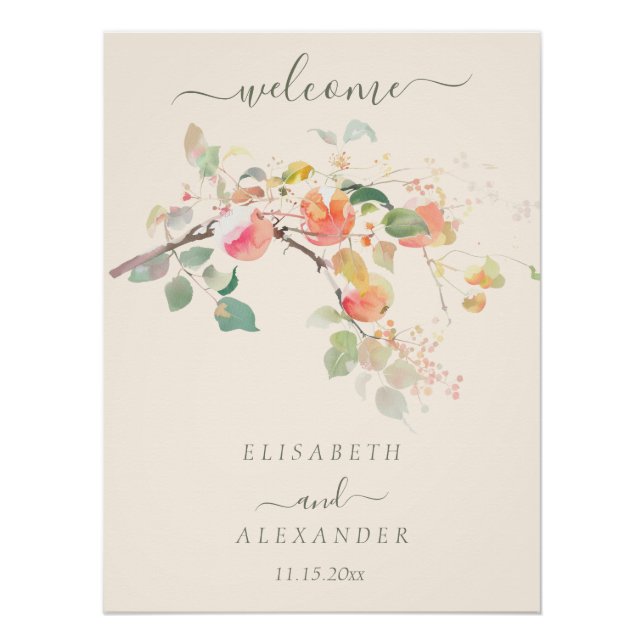 Poster Élégant Mariage d'aquarelle de chute (Devant)