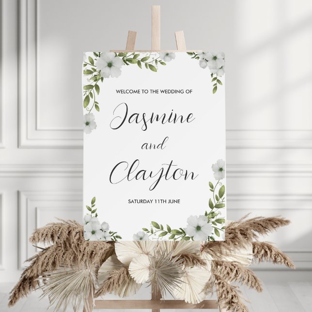 Poster Élégant Mariage de bienvenue Floral Blanc (Créateur téléchargé)