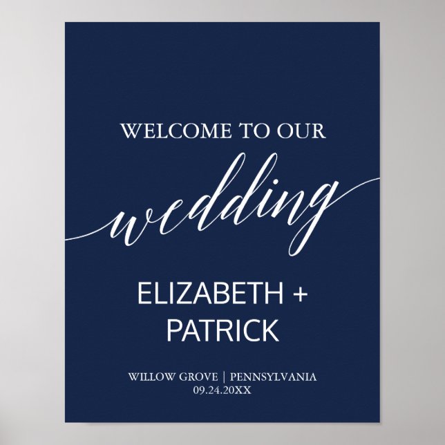 Poster Elégant Mariage de calligraphie de marine Bienvenu (Devant)