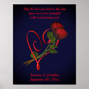 Poster Élégant Mariage De Coeur Rose Ou Anniversaire