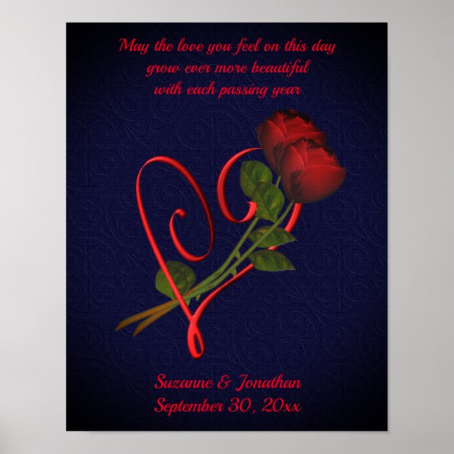 Poster Élégant Mariage De Coeur Rose Ou Anniversaire (Devant)