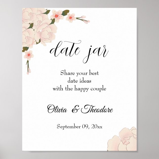 Poster Élégant Mariage de fleurs florales roses Date Jar (Devant)