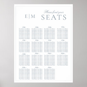 Poster Élégant Mariage de Monogramme bleu foncé