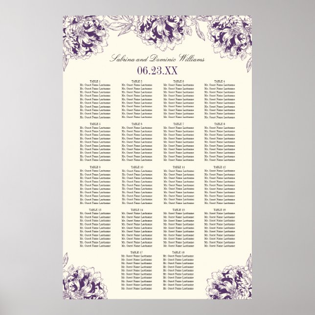 Poster Elégant Mariage de pivoine florale violet (Devant)