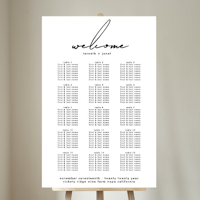 Poster Élégant Mariage de script - Welcome Chart (Créateur téléchargé)