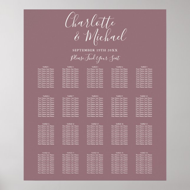 Poster Élégant Mariage de signature Mauve (Devant)