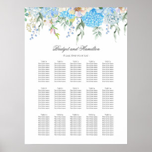 Poster Élégant Mariage Hydrangea Blue Carte de siège