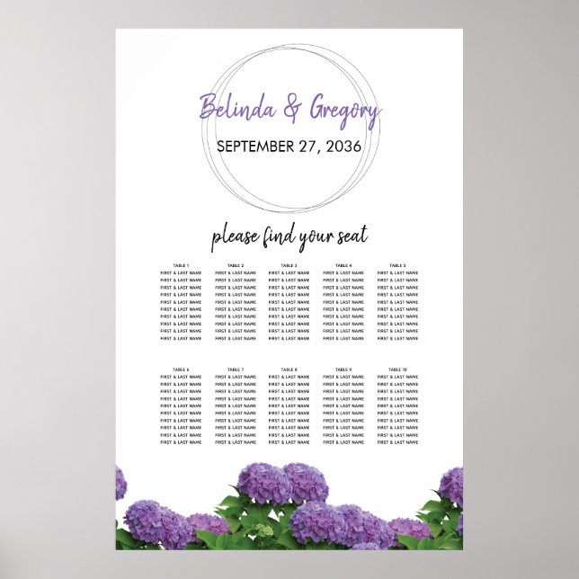 Poster Élégant Mariage Hydrangea Plat (Devant)