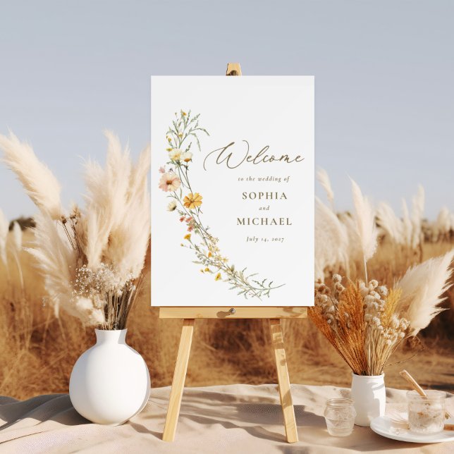 Poster Elégant Mariage Jaune Fleur sauvage Bienvenue (Créateur téléchargé)