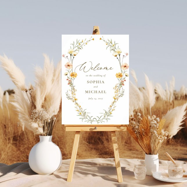 Poster Elégant Mariage Jaune Fleur sauvage Bienvenue (Créateur téléchargé)